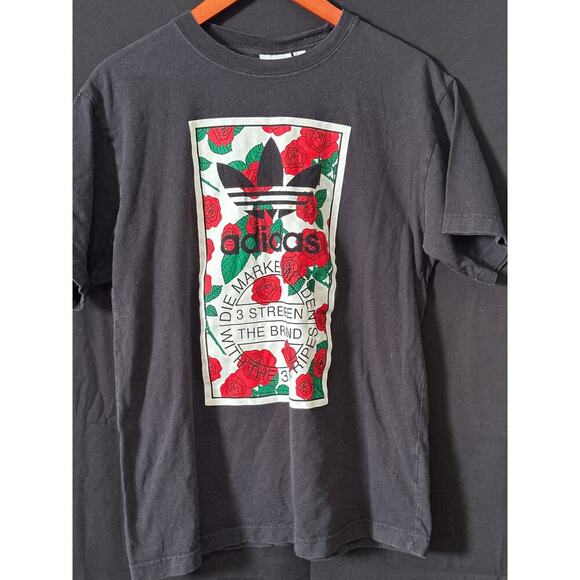 Adidas Mens Black T-Shirt With Rose Graphic Size M - Picture 1 of 3